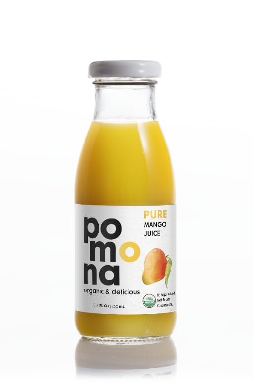 Pomona Organic Juices Pure Mango Juice, 8.4 Ounce Bottle (Pack of 12), Cold Pressed Organic Juice, Non-GMO, No Sugar Added, Not from Concentrate, Gluten Free, Kosher Certified, Preservative Free