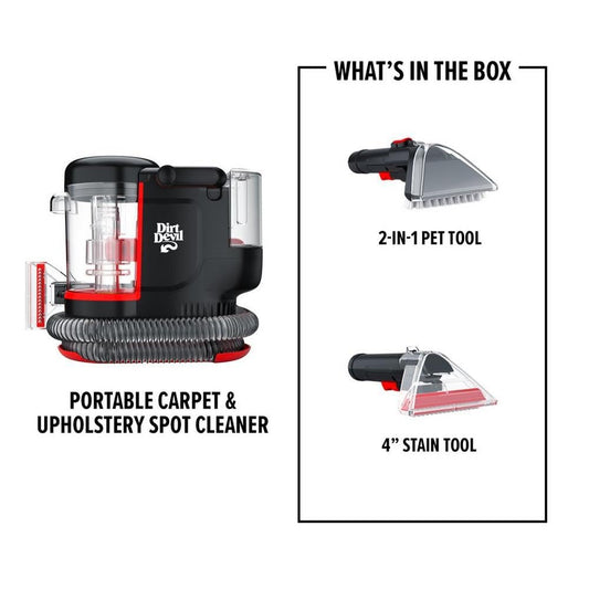 Dirt Devil Portable Spot Cleaner Machine for Carpet and Upholstery, Powerful Suction Spot Cleaning Machine with Versatile Tools, Pair with Dirt Devil Portable Spot Cleaner Solution