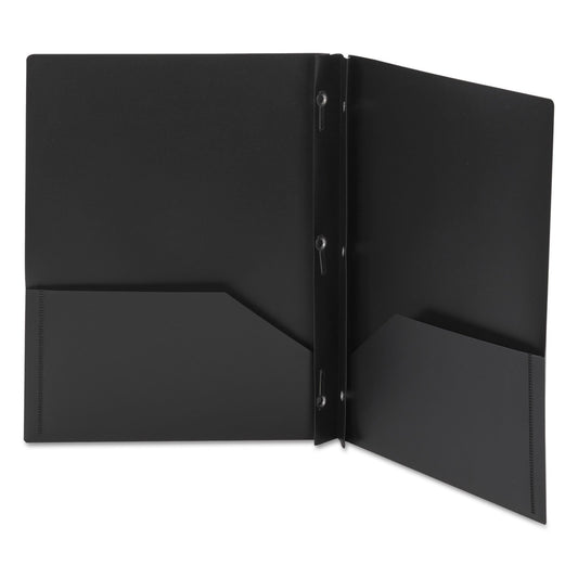 Smead Poly Two-Pocket Folder, Tang-Style Fastener, Letter Size, Black, 25 per Box (87725)