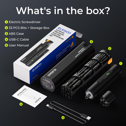 ELEGOO Electric Screwdriver Set with 33 Magnetic Bits and 3 Torque Setting, Max 10 N.m, 1500mAh Rechargeable Cordless Screwdriver, LED Light, Mini Power Screwdriver Tool Kit for 3D Printer, PC, Camera