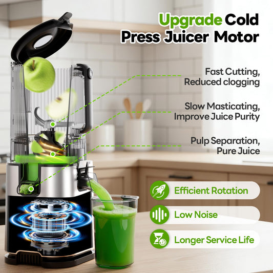 ECOSELF 3-in-1 Juicer with 3 Filters (For Juice/Sorbet/Nut Milk), With 6.0" Extra-Large Mouth Feed Chute for Whole Vegetables & Fruits, Juicer Machines With Large Capacity & Easy to Clean, With Brush
