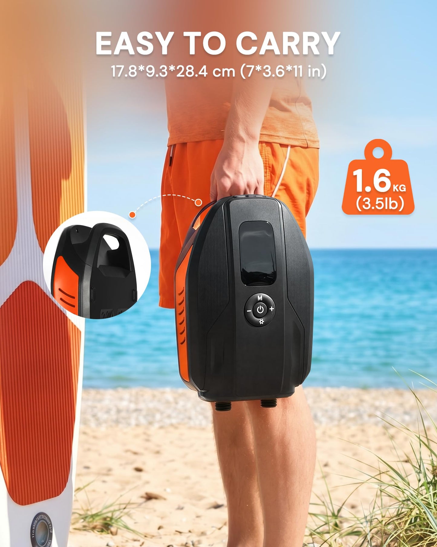 Paddle Board Electric Pump, 18000mAh Rechargeable 20PSI High Pressure SUP Pump, Intelligent Dual Stage Inflation & Deflation, Auto-Off for Stand Up Paddle Boards, Surfing Kite, Tent, Boat