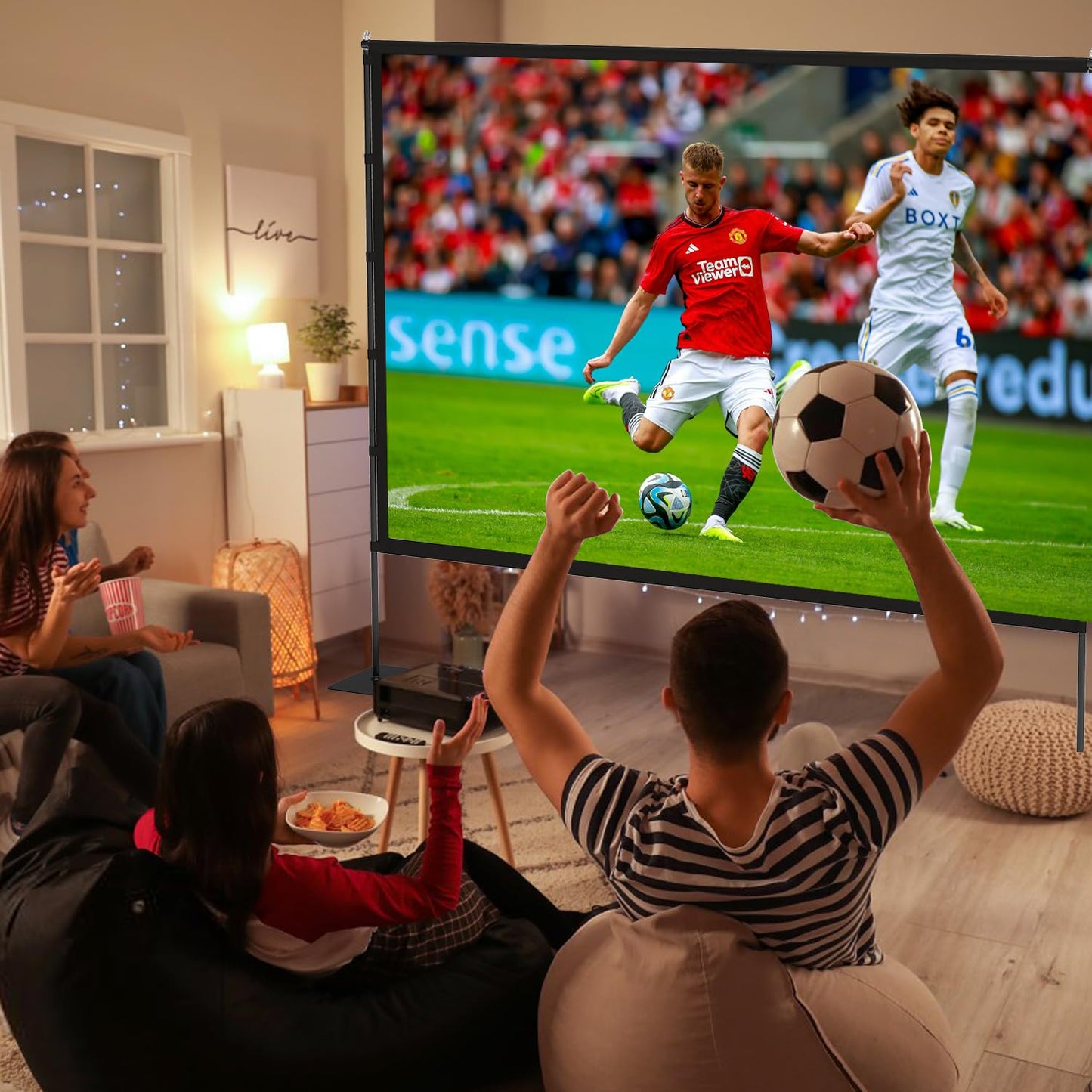 STWUI Outdoor-Projector-Screen-with-Stand - 120 inch Portable Projection Screen Indoor Outdoor Projector Screens 16:9 4K HD Lightweight Movie Screen with Carry Bag for Backyard Movie Night 1pcs