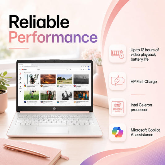 HP Business Laptop, 8GB RAM, 128GB SSD, Intel Processor, Microsoft Office 365 1 Year | No Mouse, Fast Response, Long Battery Life Computer, Rose Gold