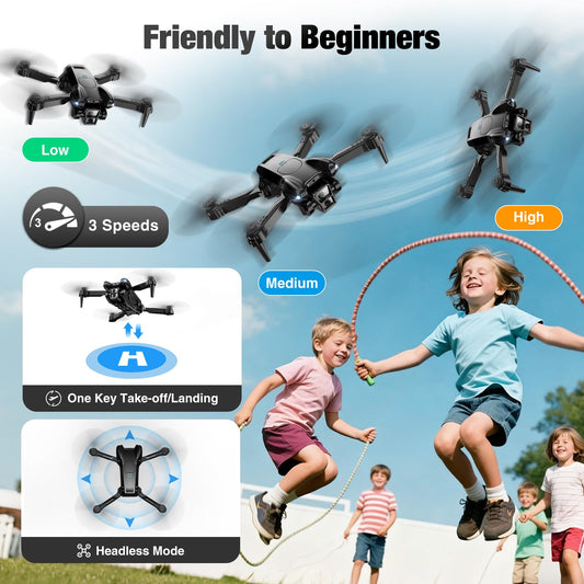 ASFSFQ Drone with Camera 1080P HD,Mini Drone for Beginners Kids Adults,Foldable RC Quadcopter with Stable Hover,Trajectory Flight,One Key Take Off/Land,2 Batteries,Toys for Boys and Girls(Black)