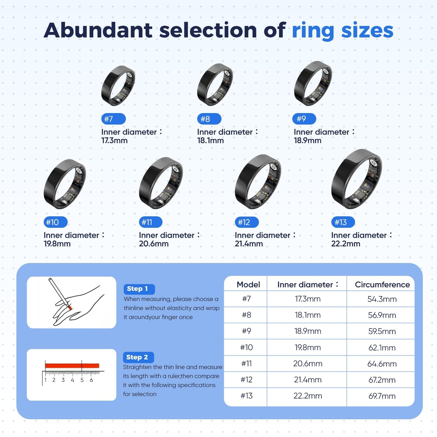BIEMHA IP68 Waterproof Smart Ring - Fitness & Health Tracker with Sleep/Exercise Monitoring, Unisex for Women Men, iOS & Android Compatible, Long Lasting Battery Life, No Subscription (Silver, 11)