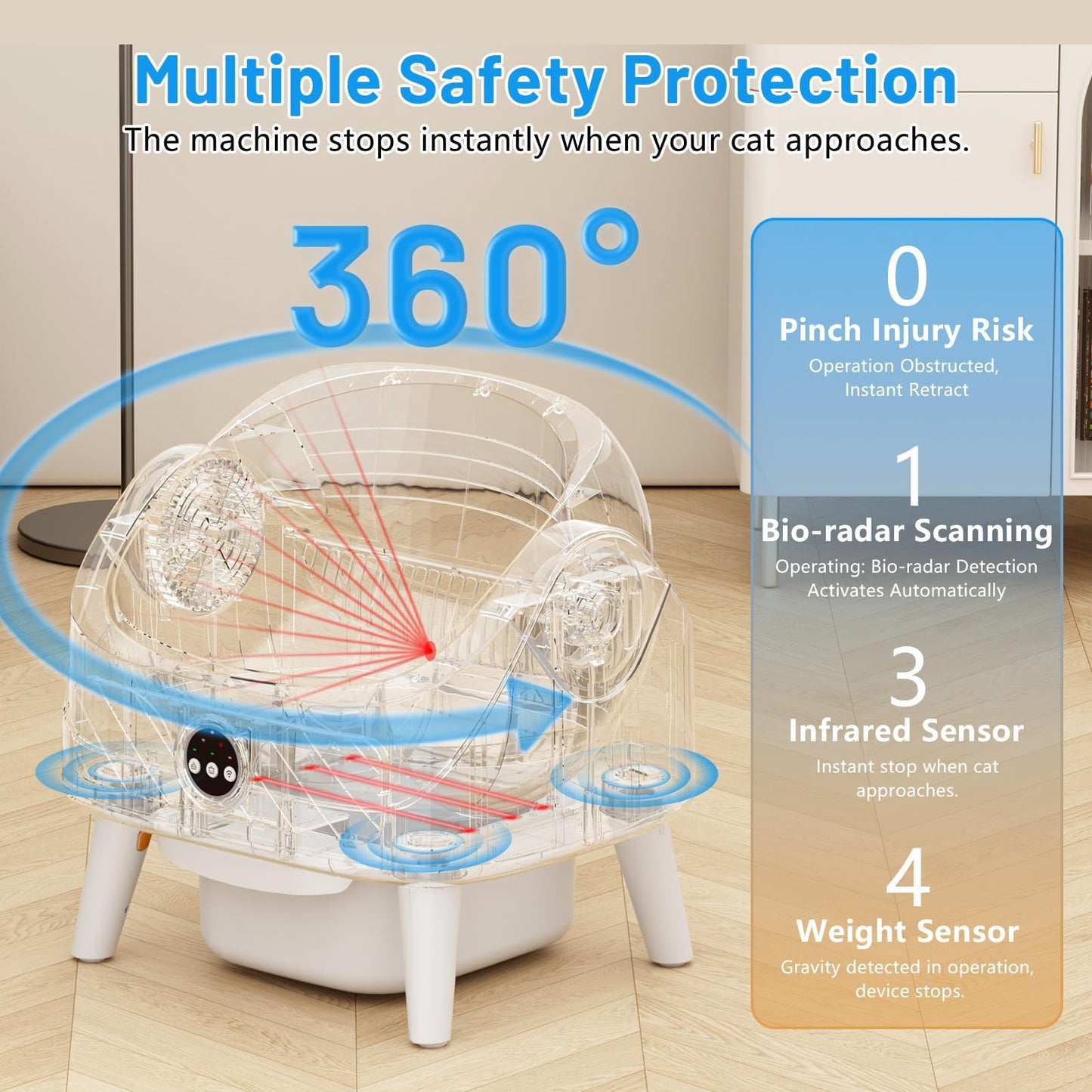 SUW Self Cleaning Cat Litter Box, Open-Top Automatic Litter Box for Multiple Cats, Large Capacity Robot, APP Control, Safety Protection, 2 Rolls Litter Liners Bag, 1 Odor Eliminator, Cat Gift