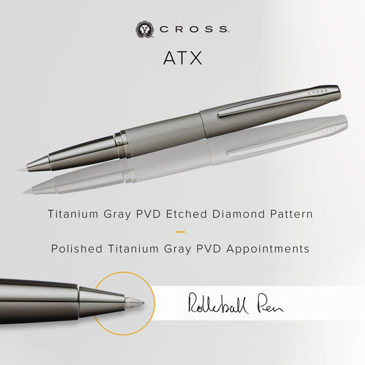 Cross ATX Sandblasted Titanium Gray Rollerball Pen - Refillable Pen for Smooth Writing - Black Ink - Comfortable Grip - Long-Lasting - Professional Office Supplies - Gift Box Included