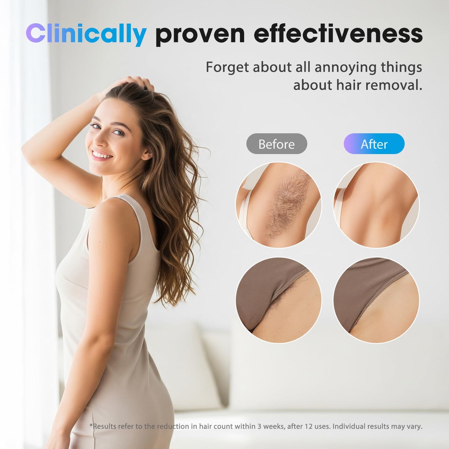 Oreeth IPL Laser Hair Removal Device for Women & Men - Home 45°F Ice-Cooling Contact for Painless & Long-Lasting Results, 86% Hair Reduction in 3 Weeks for Full Body & Bikini Line, Gold