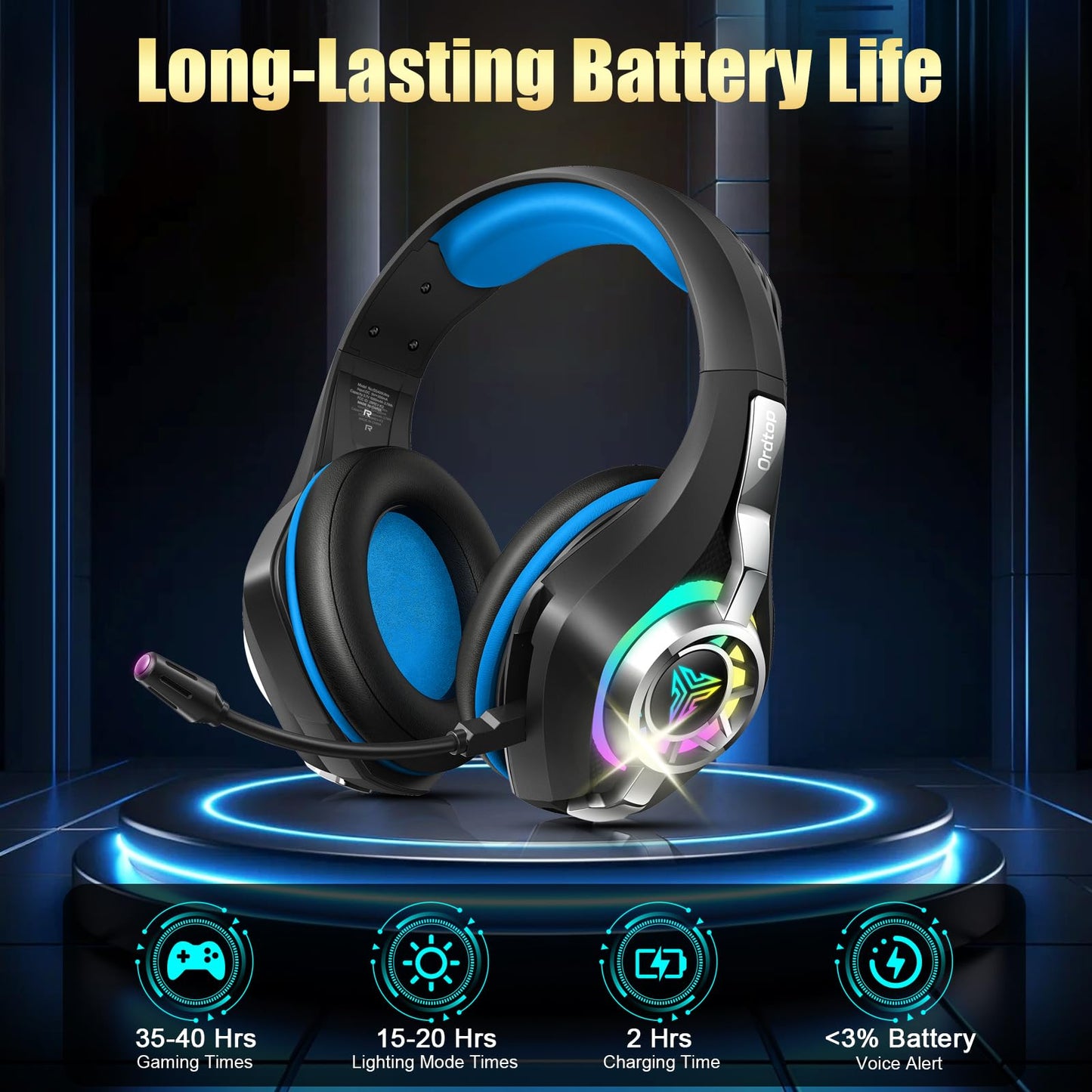 2.4GHz Wireless Gaming Headsets for PS5/PS4/PC/Switch/Xbox One, RGB Noise Cancelling Over-Ear Headphones with 7.1 Surround Sound, 40mm Drivers, 276g Ultraligero, Memory Foam, 45H Gaming Headphones