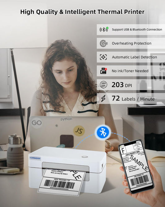 BORN4SHIP Bluetooth Shipping Label Printer, 4x6 Thermal Printer for Shipping Packages, Thermal Label Printer for Small Business, Widely Used for Amazon, iPhone, Android, iPad, Windows, macOS (Gray)