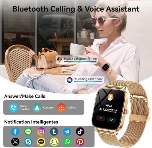 Smart Watch for Women Android/iPhone: Fitness Tracker Smart Watches Rose Gold IP68 Waterproof Bluetooth Calls Answer&Make 1.85" Smartwatch Activity Pedometer Heart Rate SpO2 Monitor 120+ Sports Model