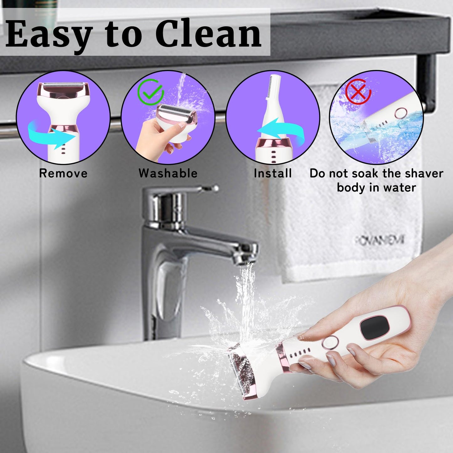 Beanify Wet & Dry Electric Razor for Women Men,4 in 1 Rechargeable Led Display Electric Shaver and Facial Hair Remover,Painless Ladies Body Razors for Nose Face Body Leg Bikini Arm Hair (White)