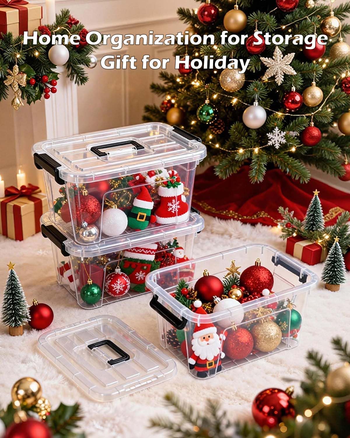 NUMIFUN Plastic Storage Bins with Lids 6 Pack Storage Organizer, 7 Quart Stackable Storage Bins with Buckle-Up Latches and Handle Storage totes easy for Home Office Pantry Organization, Clear Lids