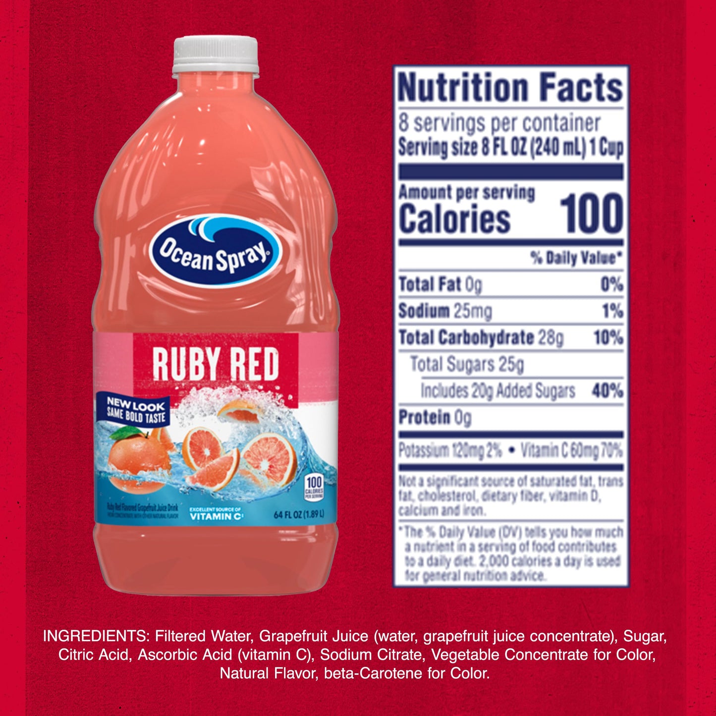 Ocean Spray® Ruby Red Grapefruit Juice Drink, 64 Fl Oz Bottle (Pack of 8)