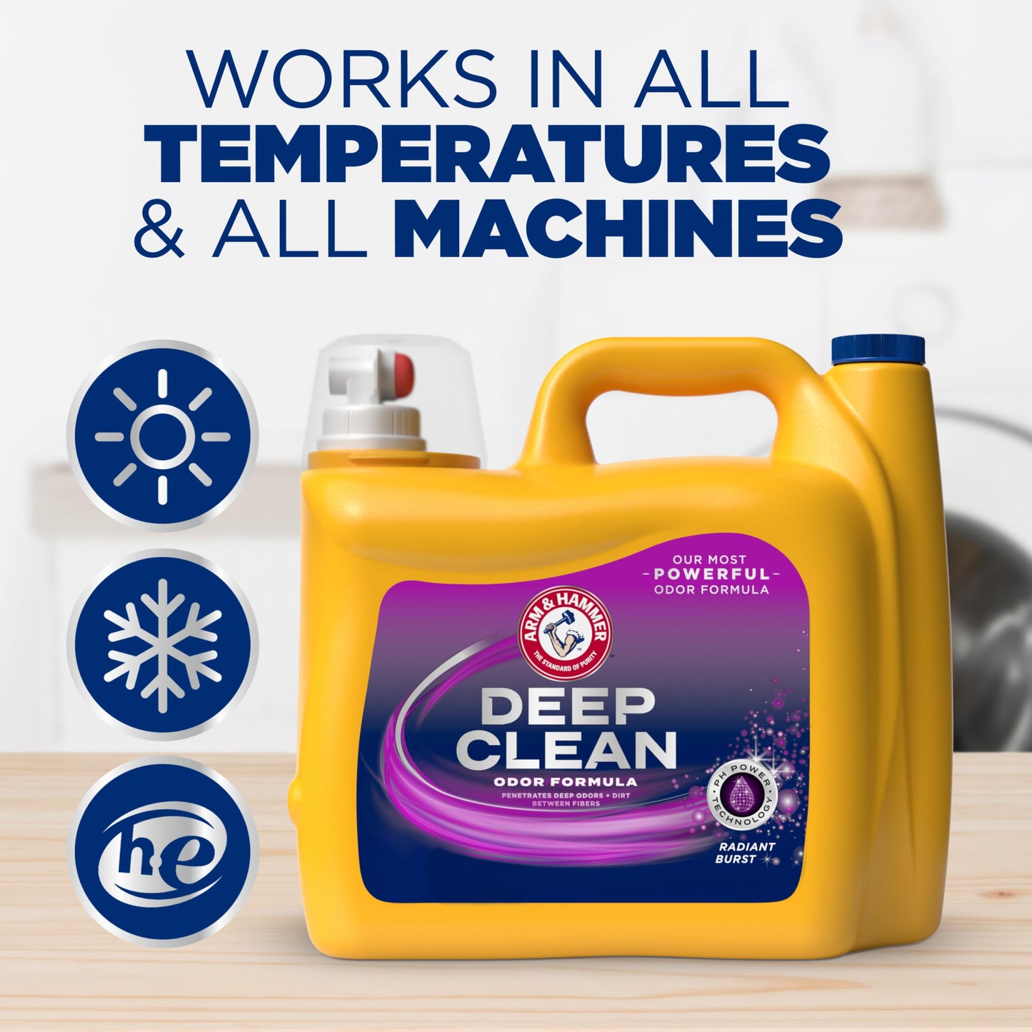 ARM & HAMMER Deep Clean Odor Formula Liquid Laundry Detergent, Radiant Burst Scent, 150 Fl Oz, 100 Loads