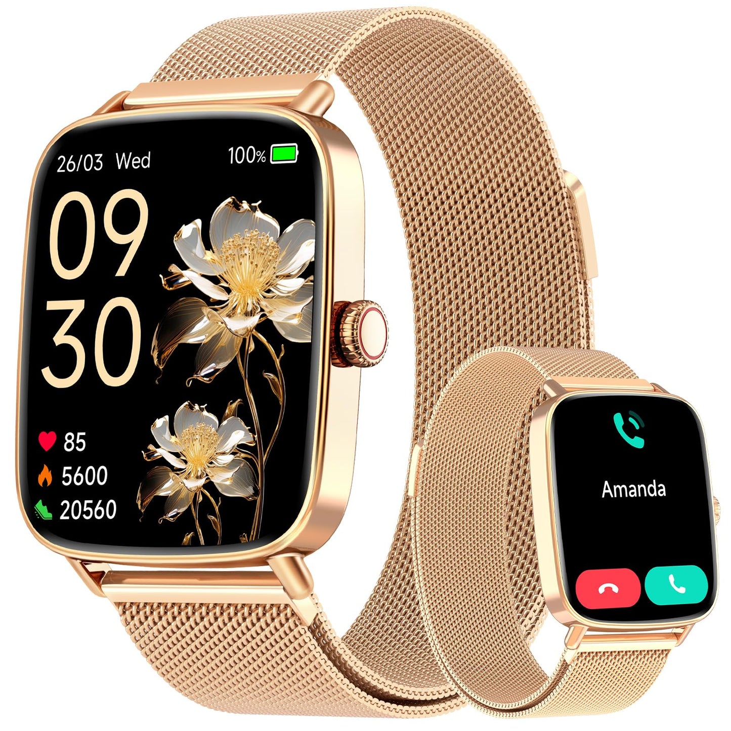 Smart Watch for Women Men, 1.85" HD AMOLED Fitness Tracker (Answer/Call) with 24/7 Heart Rate/Sleep/SpO2 Monitor for iPhone & Android, 120+ Sports Modes Smartwatch with IP68 Waterproof, 2 Bands
