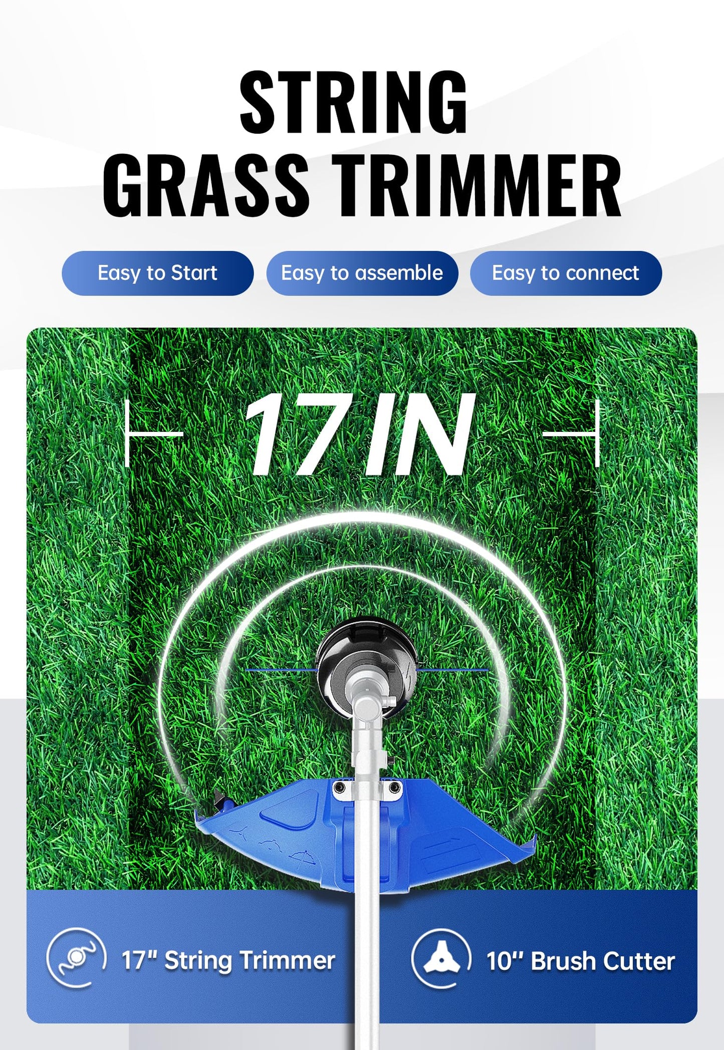 Wild Badger Power 26cc Gas Powered Weed Wacker Upgraded Gen 2, 3-in-1 String Trimmer/Edger 17" with 10" Brush Cutter, 1 Extra Trimmer Line Included, Full Crank Engine, Shoulder Strap