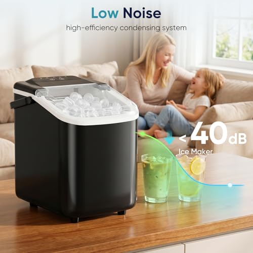DUMOS Ice Maker Countertop, Ice Machine with Portable Handle, Basket and Scoop, 26lbs Daily, 9 Bullet Cubes in 6~8 Mins, Auto-Cleaning for Home, Kitchen, Office, Outdoors, RV Camping