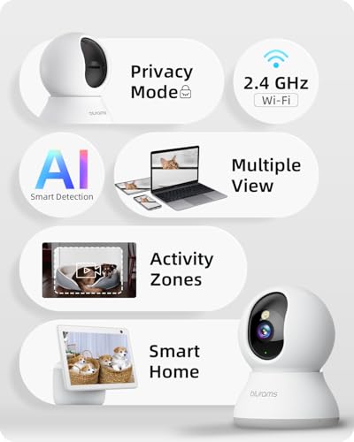 Security Camera 2K, blurams Baby Monitor Dog Camera 360-degree for Home Security w/Smart Motion Tracking, Phone App, IR Night Vision, Siren, Works with Alexa & Google Assistant & IFTTT, 2-Way Audio