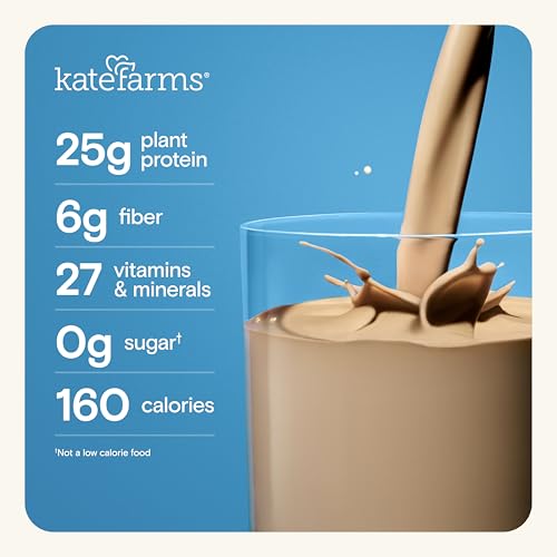 KATE FARMS Organic High Protein Chocolate Nutrition Shake, 25g Protein, 6g Fiber, 27 Vitamins and Minerals, 0g Sugar, Protein Drink, 11 oz (12 Pack)