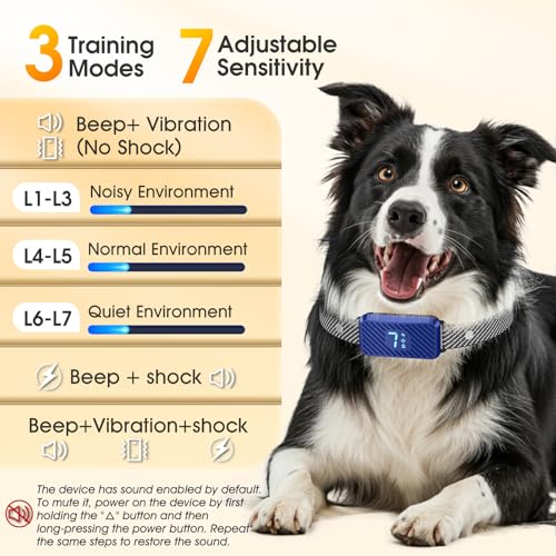 Dog Bark Collar for Large Medium Small Dogs, Effective No-Bark Collar, Smart Barking Collar, Rechargeable Bark Collar with 7 Sensitivity, 3 Modes, Waterproof, DarkBlue