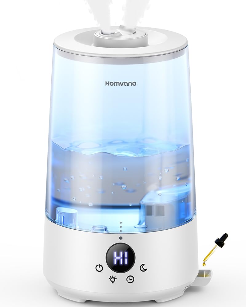 Homvana 3.6L Top-Fill Cool Mist Humidifiers for Bedroom, Large Room & Plants, 23dB Ultra-Quiet, Easy-to-Clean 2-in-1 Baby Humidifier & Oil Diffuser for Congestion Relief, Lasts Up to 4 Nights (Grey)