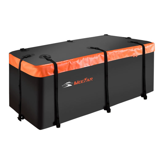 MeeFar Hitch Mount Cargo Carrier Bag Soft Shell 100% Waterproof 16 Cubic Feet (58" 24" 19") Include 8 Reinforced Straps for Truck Pickup All Vehicle with Steel Cargo Basket