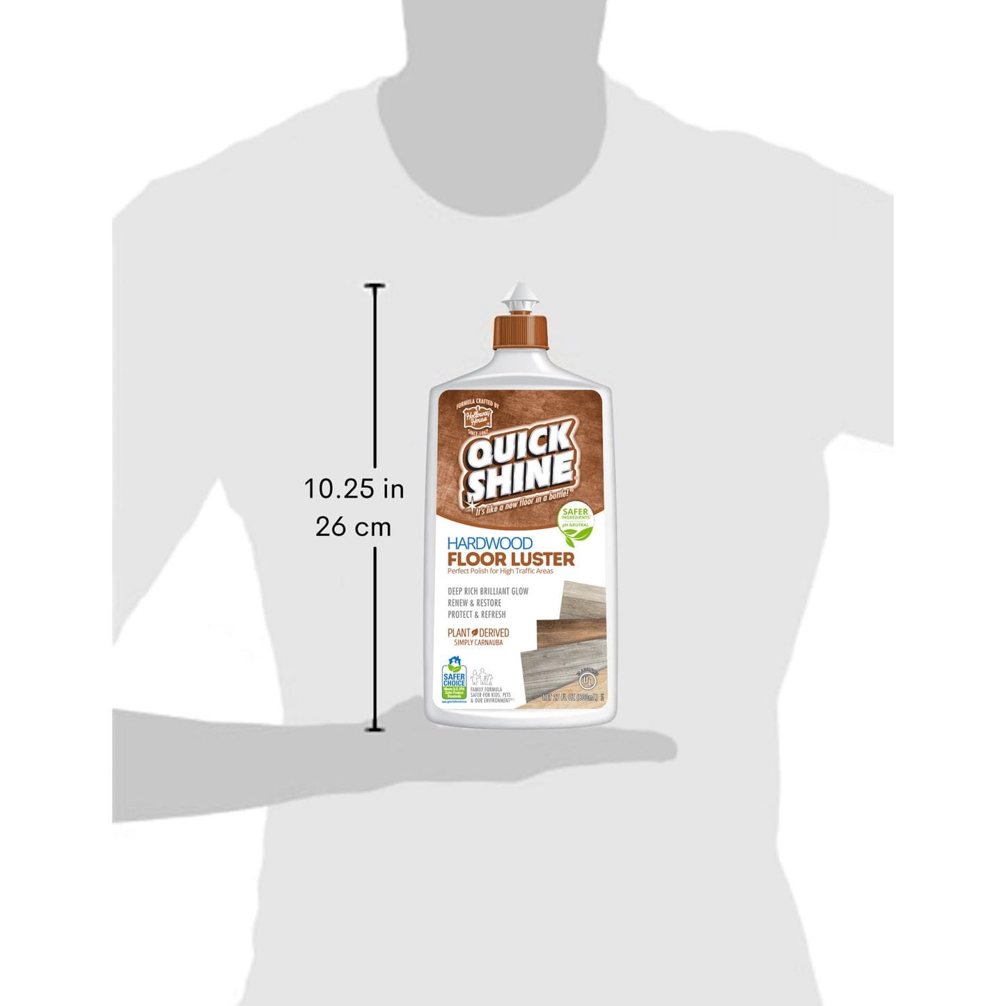 Quick Shine Hardwood Floor Luster-Polish 27oz-6pk | Plant-Derived w/Carnauba | Safer Choice, No PFAS, pH Neutral | Ready to Use Formula w/Anti-Slip Technology | Simply Squirt & Spread | Made in USA