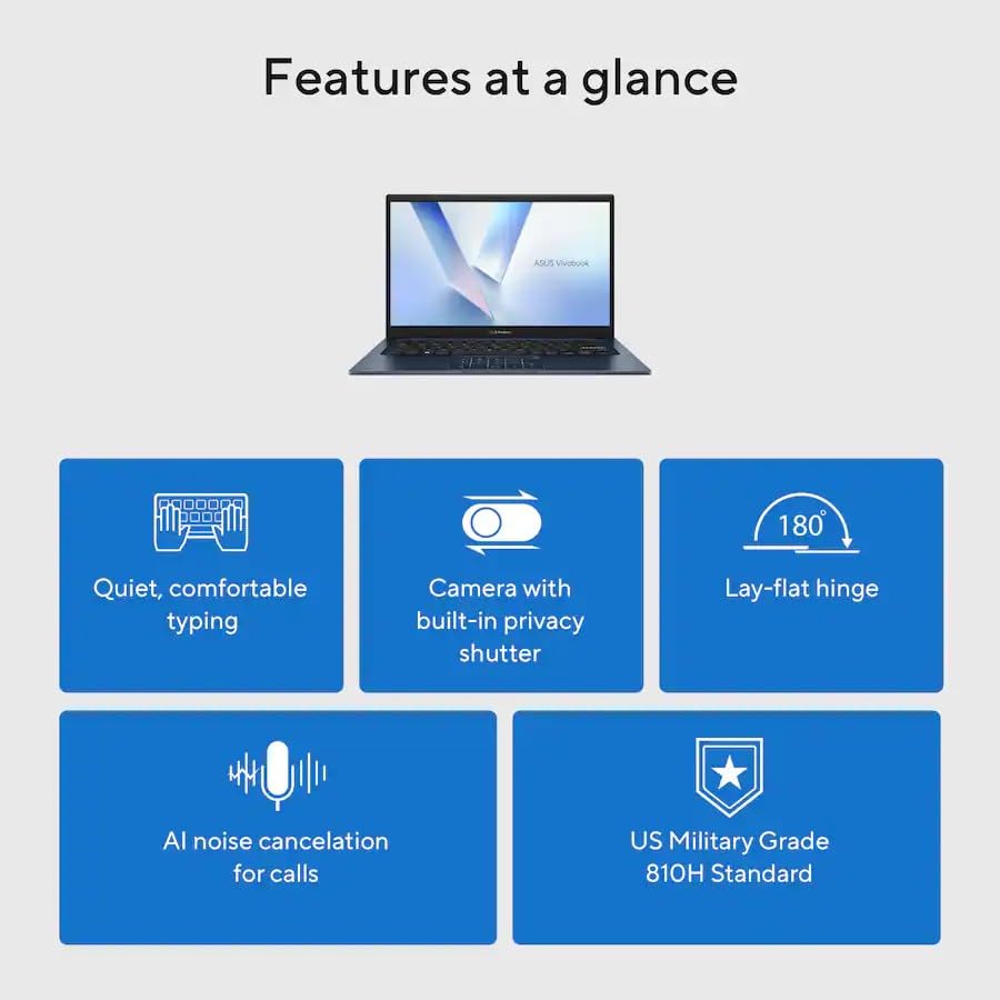ASUS Vivobook 14 14" FHD Laptop, Intel 10-Core 5 120U(Up to 5GHz), 8GB RAM 512GB SSD, Win 11 WiFi 6 Bluetooth Laptop for Designer Business Gaming Student Study Work w/GM Accessory