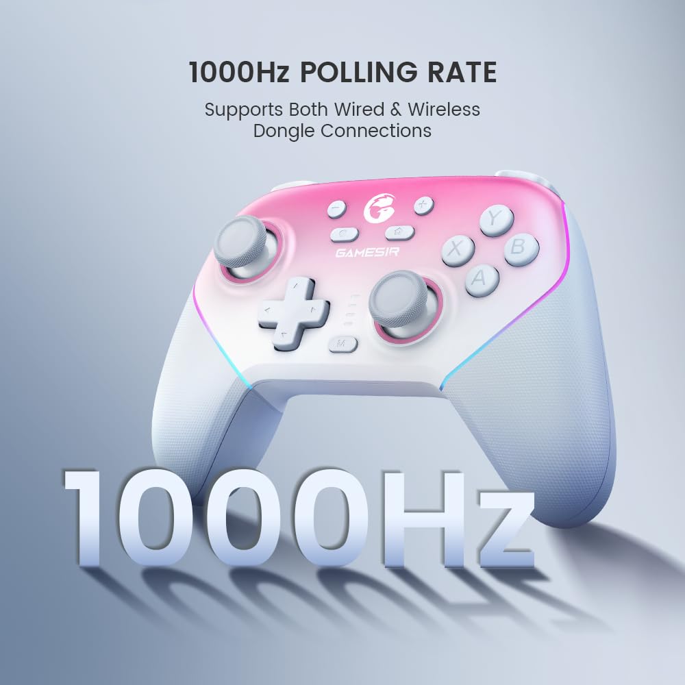 GameSir Super Nova Wireless Gaming Controller for PC/Switch/Switch 2/iOS/Android, 1000Hz Polling Rate, Hall Effect Stick & Trigger, Rubberized Grips, RGB Lighting, 1000mAh - Pink