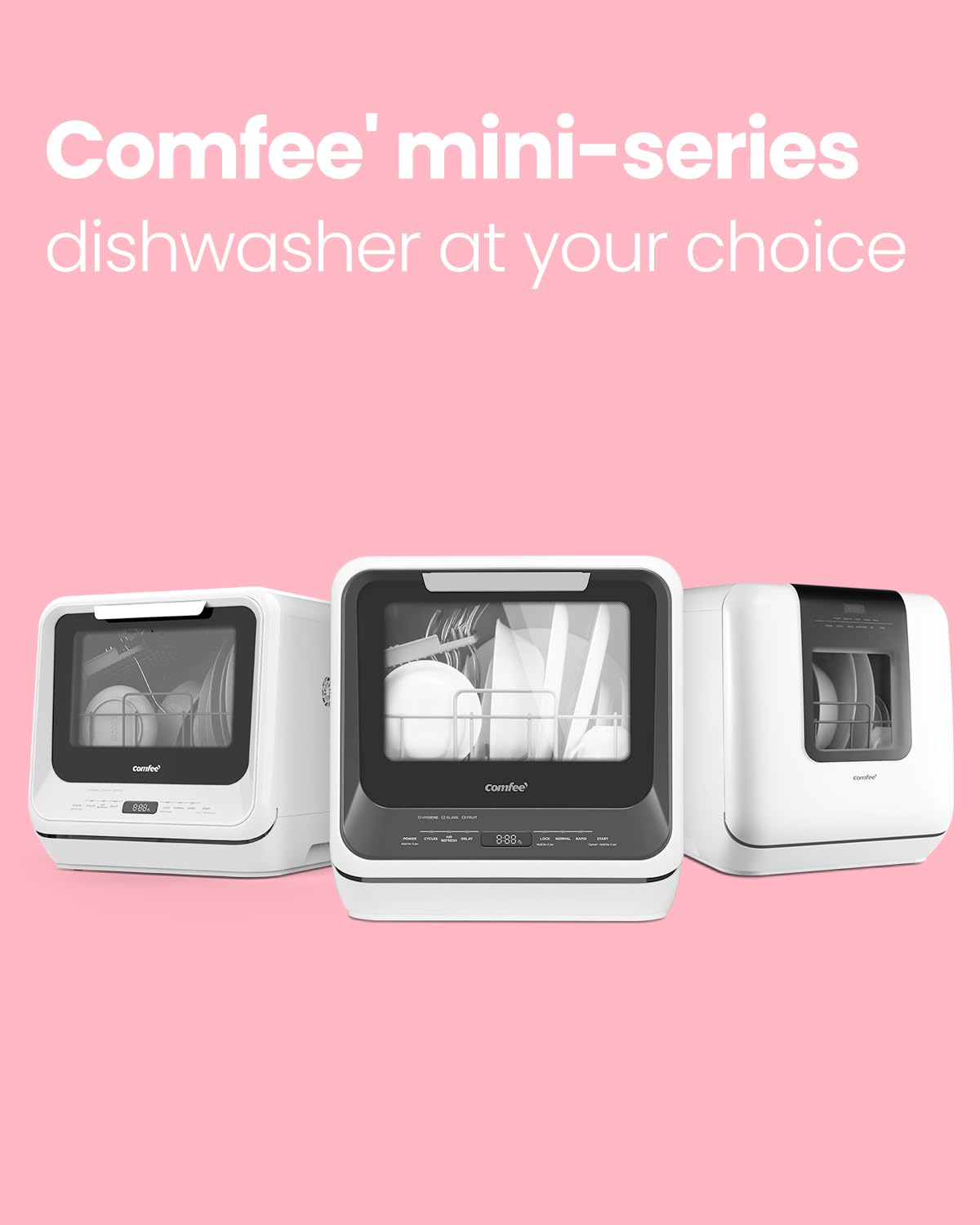 COMFEE' Portable Mini Dishwasher Countertop with 1.32Gal Built-in Water Tank for Apartments& RVs, No Hookup Needed, 6 Programs, 360° Dual Spray, 162℉ High-Temp& Air-Dry Function
