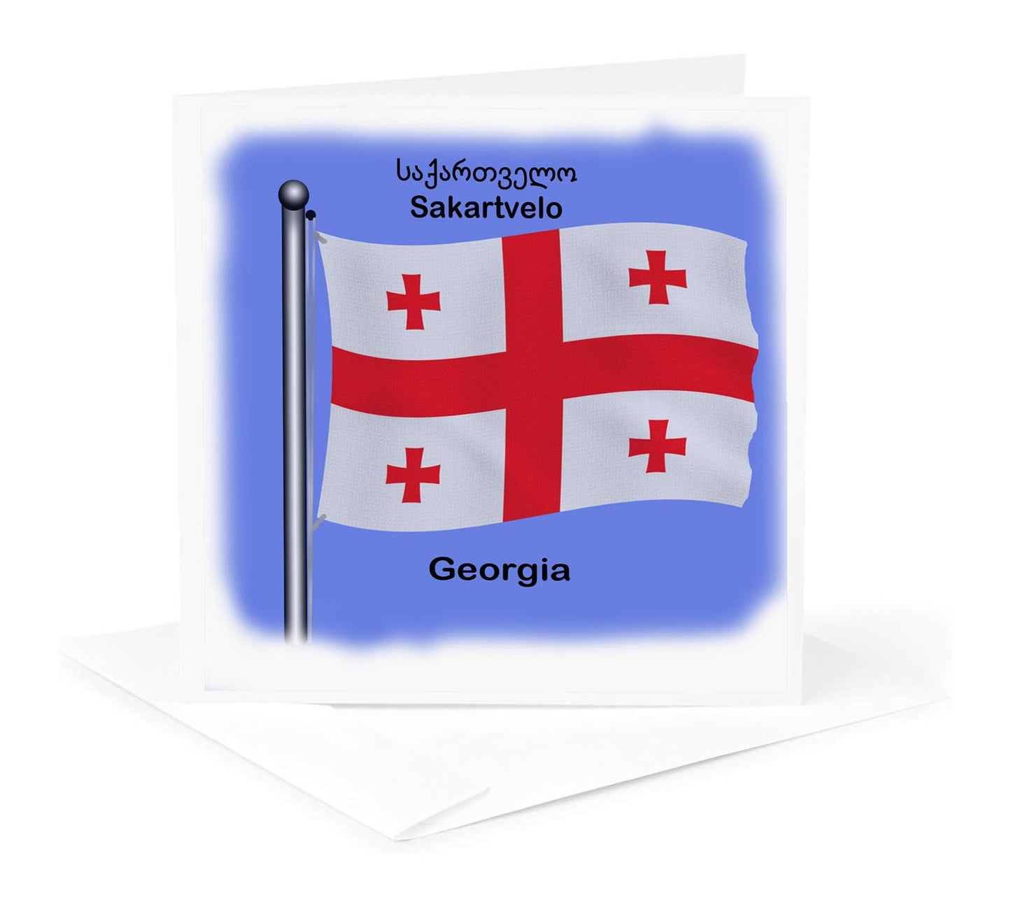 3dRose The flag of country Georgia waving with Georgia written in English and Georgian. - Greeting Cards, 6 x 6 inches, set of 12 (gc_63156_2)