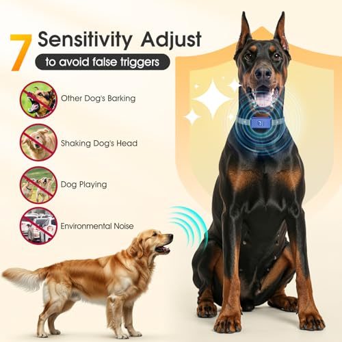 Dog Bark Collar for Large Medium Small Dogs, Effective No-Bark Collar, Smart Barking Collar, Rechargeable Bark Collar with 7 Sensitivity, 3 Modes, Waterproof, DarkBlue