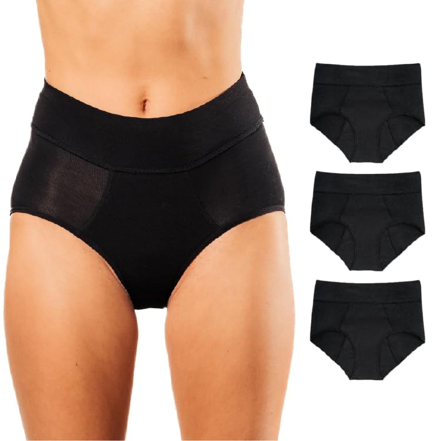 Bambody Absorbent Panties, Period Underwear for Women and Teens - All-Day Long - Overnight Protection-, Leakproof - Medium - 3 Pack: Black (High Waist)