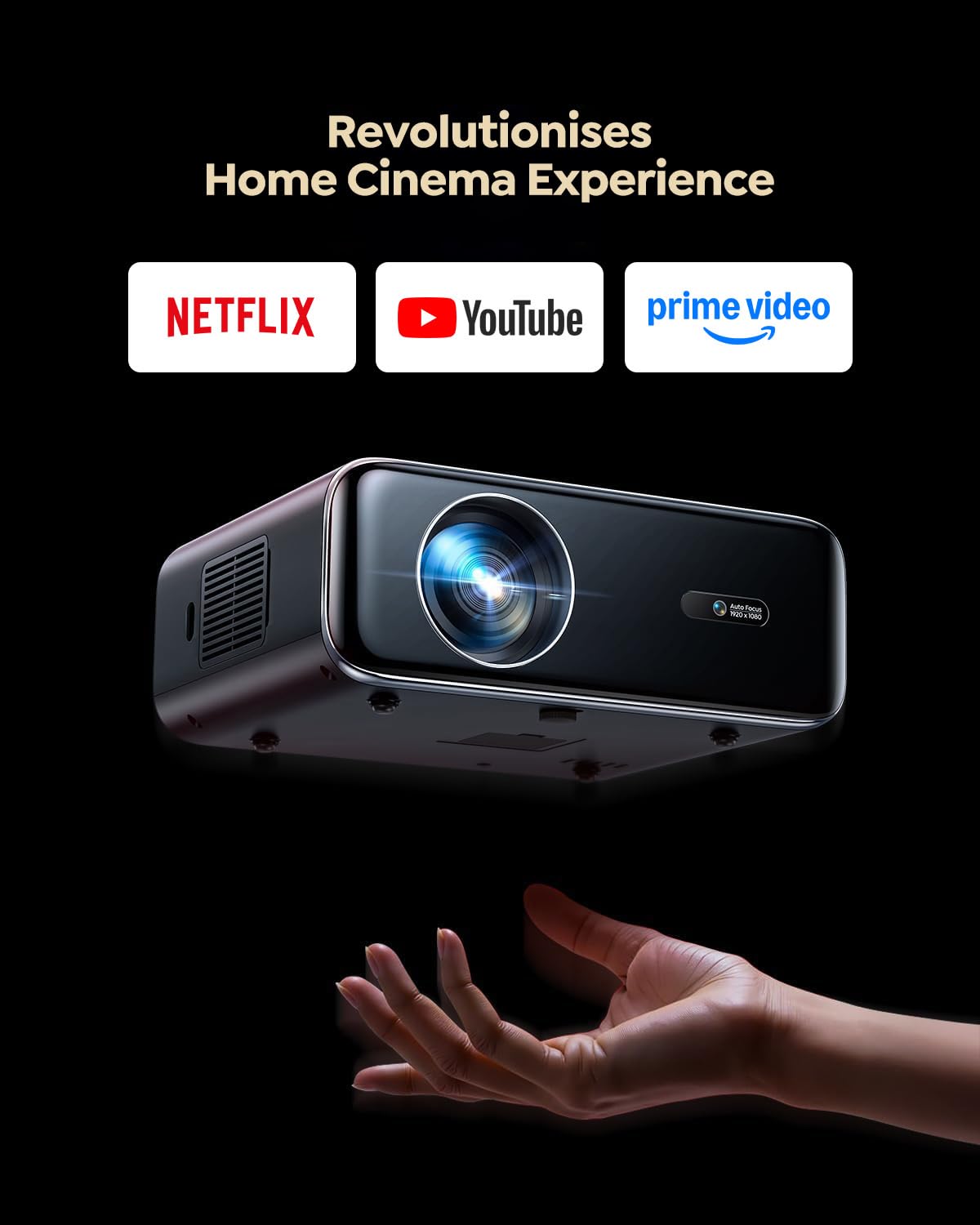 [Built-in Apps/4K Support] Smart Outdoor Projector with WiFi and Bluetooth, Movie Projector, DoIby Audio with Dual Speaker, Auto Focus w/ YouTube&PrimeVideo Proyector, Upgrad P62 Pro