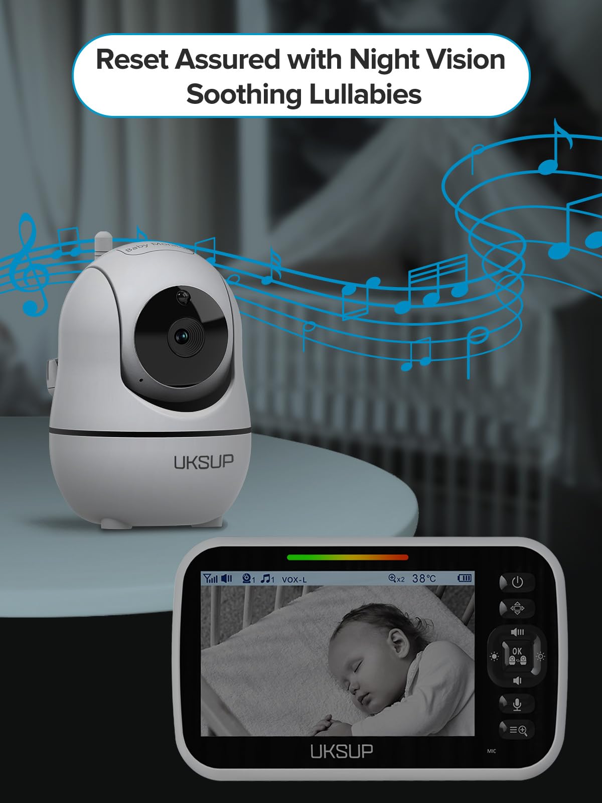 UKSUP SM663V2 Baby Monitor with 2 Cameras - 5" Display Video Baby Monitor with Remote Pan & Tilt, 2X Zoom,Auto Night Vision, 2 Way Talk, Temperature Sensor,Lullabies,960 Feet Range