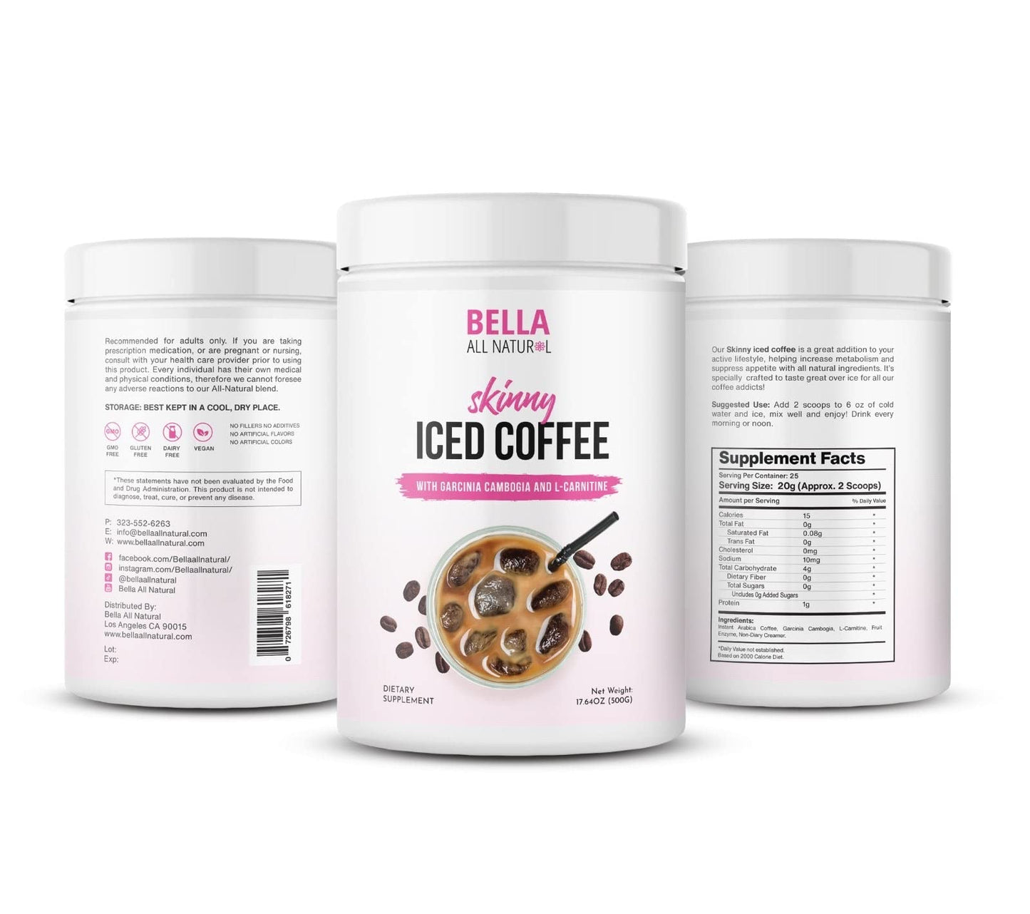 Bella All Natural Skinny Iced Coffee - Good Taste 500 Grams 17.637 Ounce