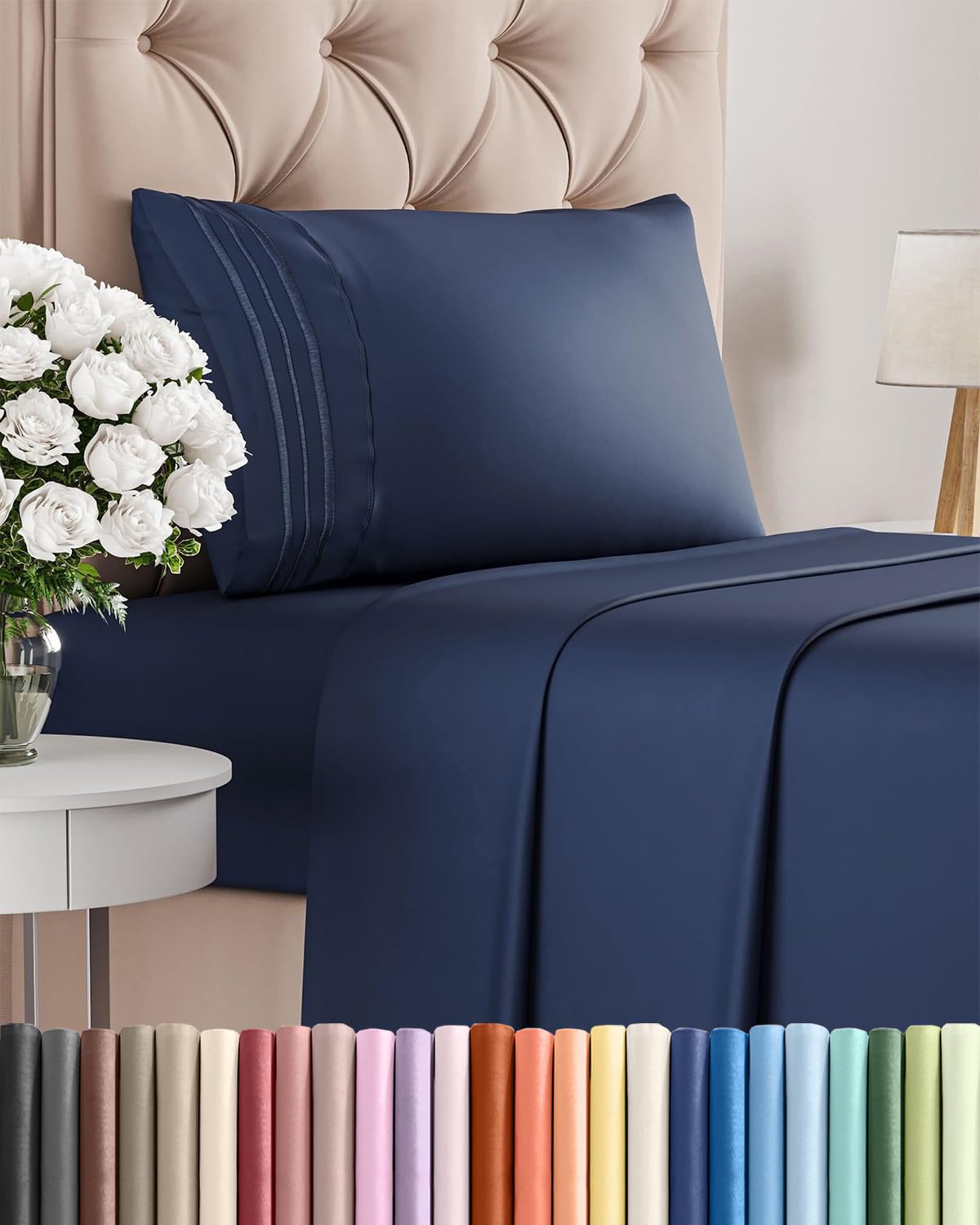 Full Size 4 Piece Sheet Set - Comfy Breathable & Cooling Sheets - Hotel Luxury Bed Sheets for Women & Men - Deep Pockets, Easy-Fit, Extra Soft and Wrinkle Free - Antique White Oeko-Tex Bed Sheet Set