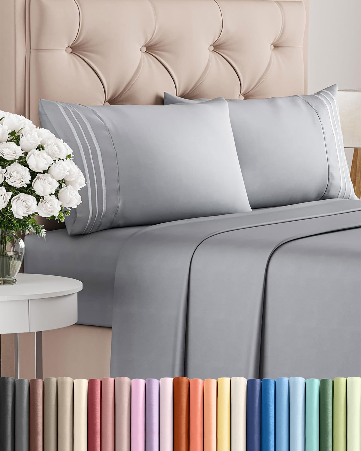 Full Size 4 Piece Sheet Set - Comfy Breathable & Cooling Sheets - Hotel Luxury Bed Sheets for Women & Men - Deep Pockets, Easy-Fit, Extra Soft and Wrinkle Free - Antique White Oeko-Tex Bed Sheet Set