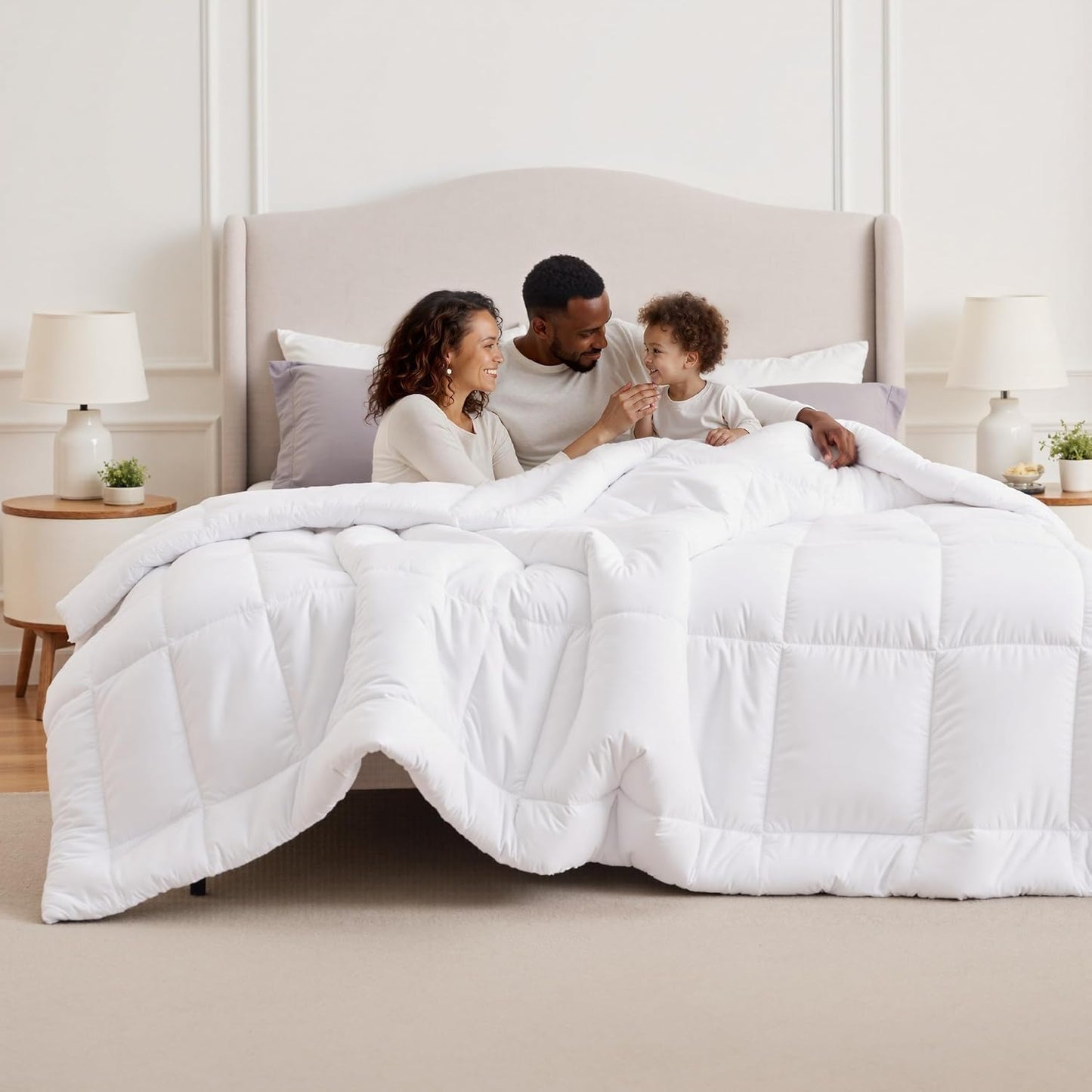 Bedsure Comforter Duvet Insert - Quilted Comforters Queen Size, All Season Duvet, GentleSoft Down Alternative Bedding Blanket, with 8 Tabs, Gifts for Women/Men, White, Queen 88 x 88 Inches