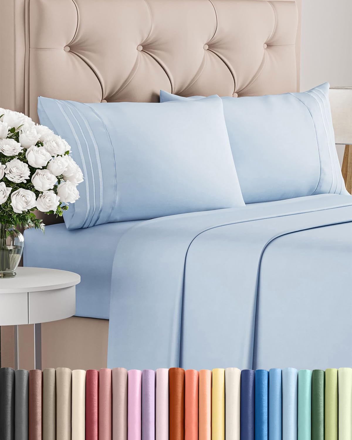 Full Size 4 Piece Sheet Set - Comfy Breathable & Cooling Sheets - Hotel Luxury Bed Sheets for Women & Men - Deep Pockets, Easy-Fit, Extra Soft and Wrinkle Free - Antique White Oeko-Tex Bed Sheet Set
