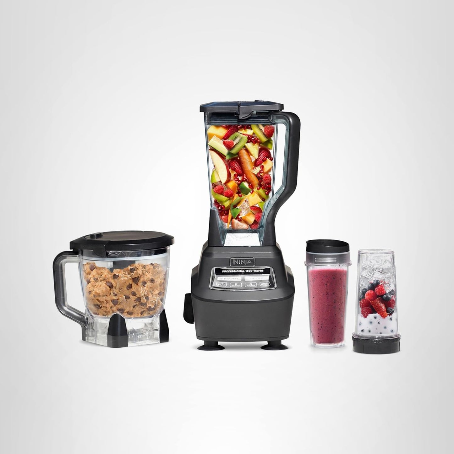 Ninja Kitchen System | All-in-One Food Processor & Blender for Smoothies | Includes Pitcher, (2) 16 oz. To-Go Cups & 8-Cup Bowl | Makes Salsa, Dough, Shakes, & Frozen Drinks | 1500W | Black | BL770