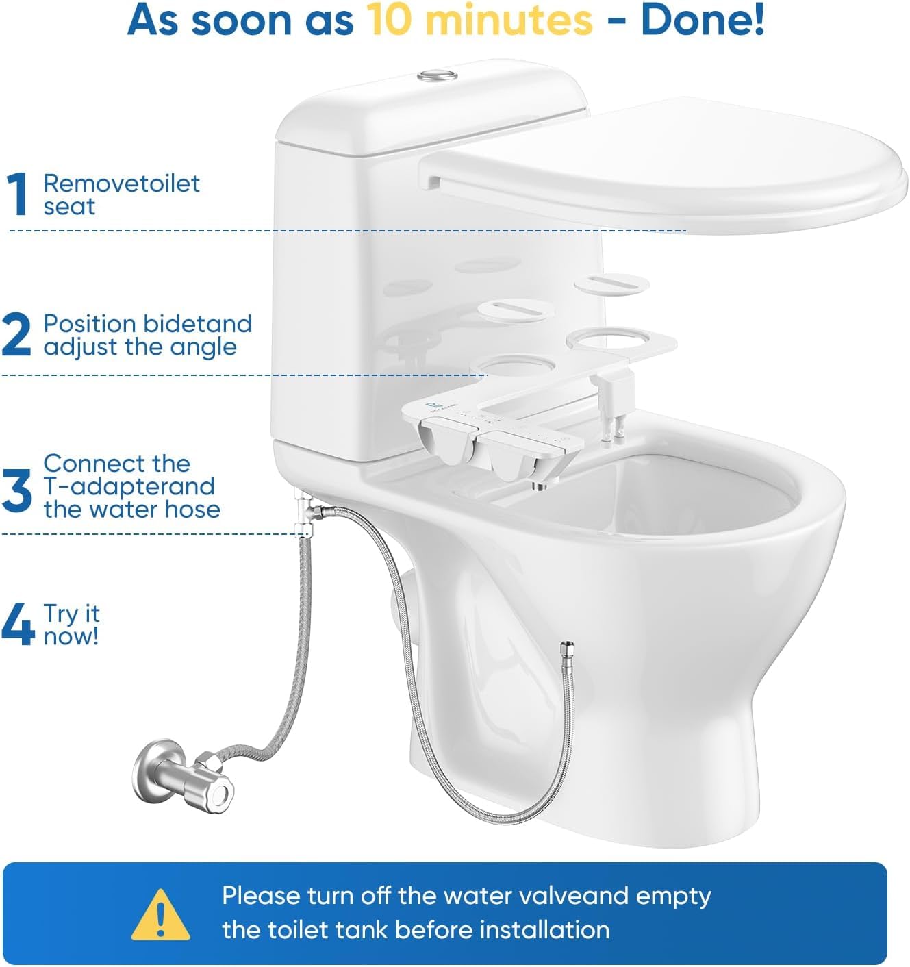 Ultra-Slim 3-in1 Bidet, Self-Cleaning, Posterior&Feminine Wash-(Retractable Dual Nozzles), Non-Electric Bidet Attachment for Toilet Seat, Adjustable Fresh Cold Water Pressure, Stainless Steel Inlet