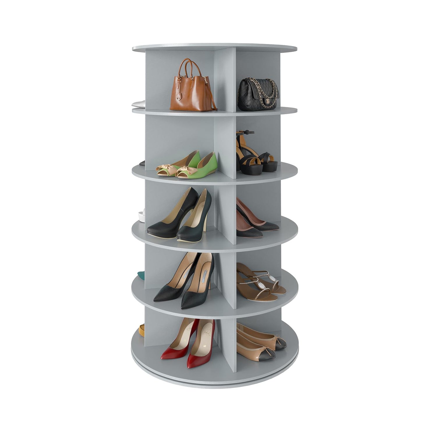 SpaceAid 7 Tier Rotating Shoe Rack Tower, Spinning Shoe Display Lazy Susan, Revolving 360 Shoe Rack Storage Round Carousel, Vertical Handbag Rotate Shoes Closet Organization (7-Tier White)