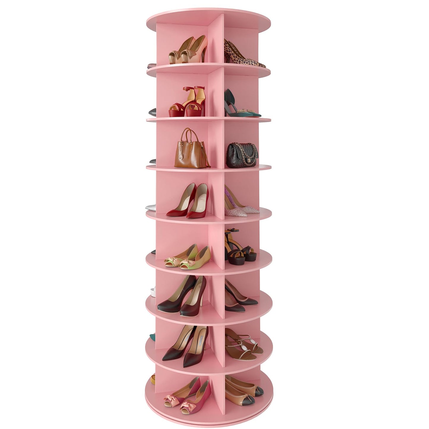 SpaceAid 7 Tier Rotating Shoe Rack Tower, Spinning Shoe Display Lazy Susan, Revolving 360 Shoe Rack Storage Round Carousel, Vertical Handbag Rotate Shoes Closet Organization (7-Tier White)