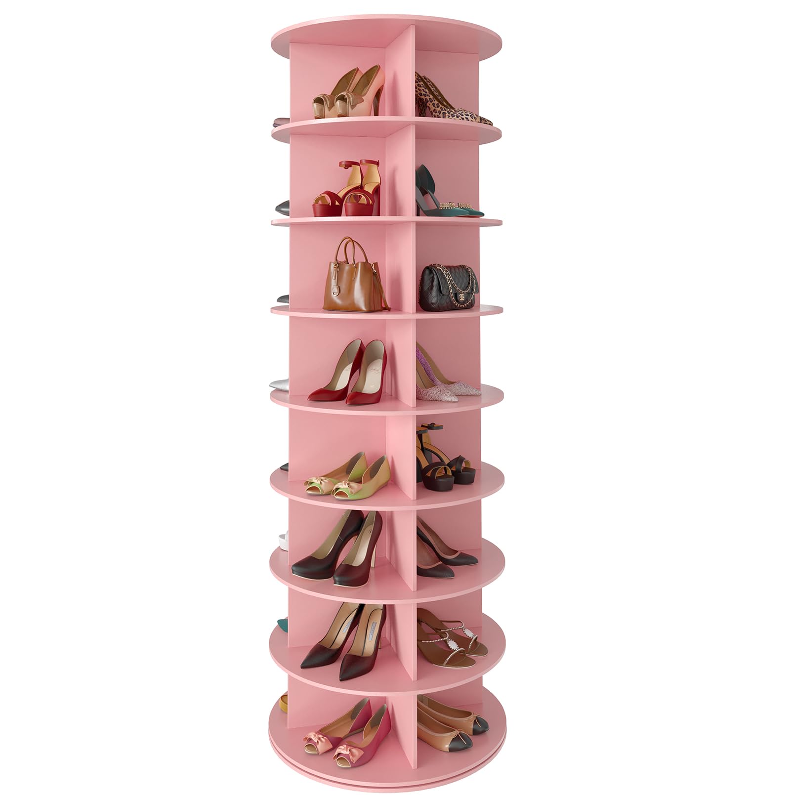 SpaceAid 7 Tier Rotating Shoe Rack Tower, Spinning Shoe Display Lazy Susan, Revolving 360 Shoe Rack Storage Round Carousel, Vertical Handbag Rotate Shoes Closet Organization (7-Tier White)