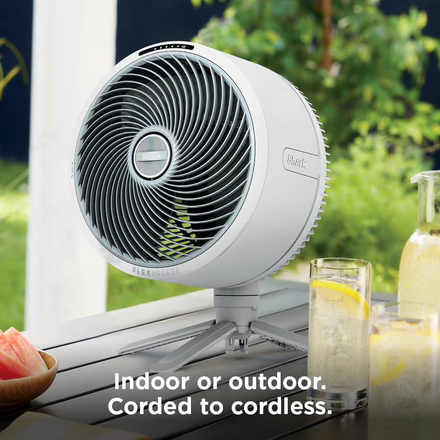 Shark FlexBreeze Fan, Indoor & Outdoor Oscillating Cooling Fan, Floor & Tabletop, Portable Cordless & Corded, Bedroom, Office & Patio Fan, InstaCool Misting Attachment & Remote, Grey, FA222