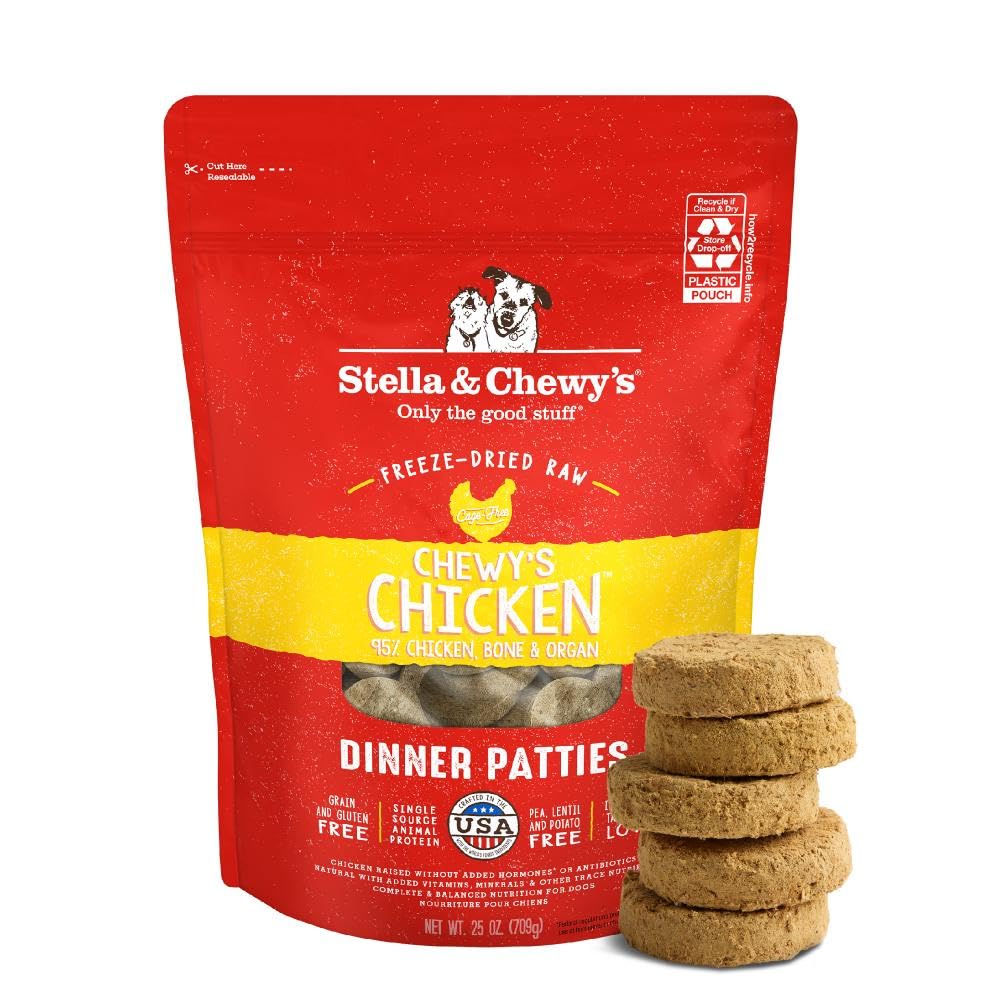 Stella & Chewy's Freeze-Dried Raw Dinner Patties - Chicken Recipe - High Protein Grain-Free Puppy & Dog Food - Perfect for Picky Eaters - 25 oz