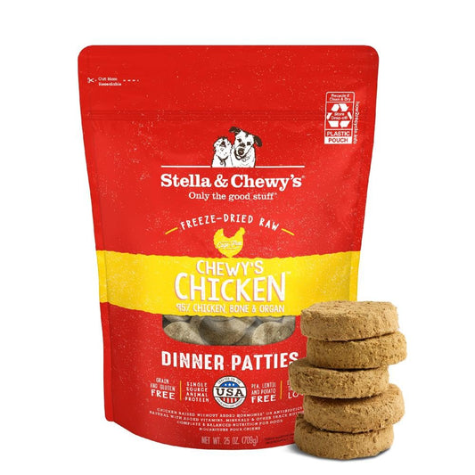 Stella & Chewy's Freeze-Dried Raw Dinner Patties - Chicken Recipe - High Protein Grain-Free Puppy & Dog Food - Perfect for Picky Eaters - 25 oz